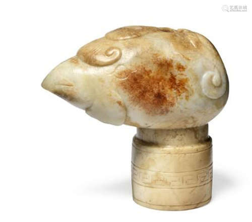 A Chinese russet jade carving in shape of a Phoenix head. Po...