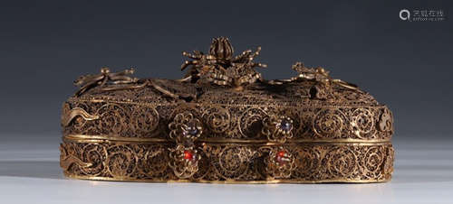 GILT SILVER CAST FLOWER PATTERN BOX