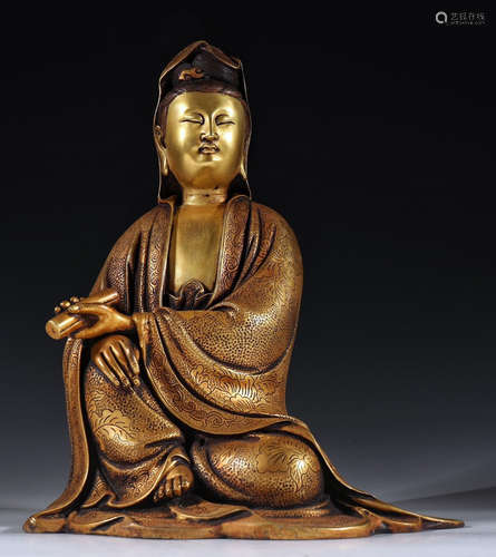 GILT BRONZE CAST GUANYIN BUDDHA STATUE