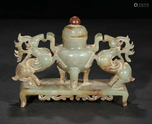 HETIAN JADE CARVED DEER CENSER