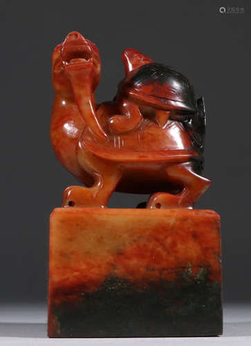 ANTIQUE JADE CARVED BEAST SEAL