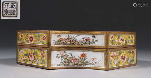 GILT BRONZE WITH ENAMELED GLAZE FLOWER PATTERN BOX