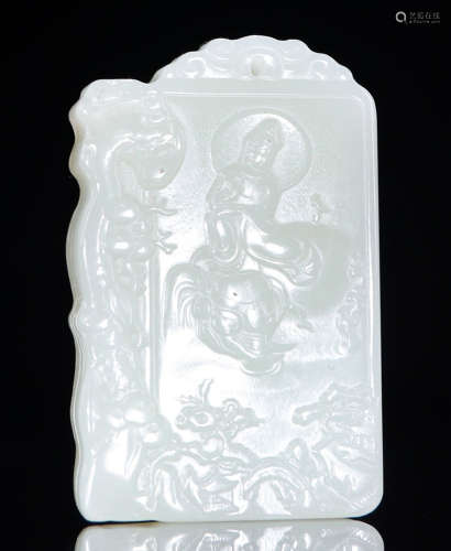 HETIAN JADE CARVED BUDDHA PATTERN TABLET