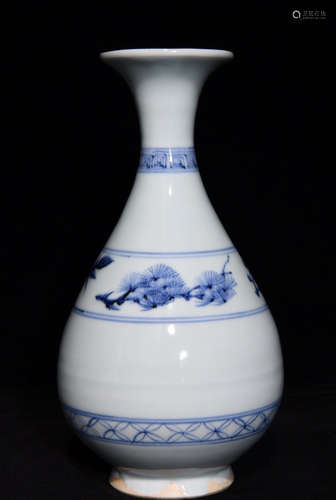 BLUE WHITE GLAZE FLOWER PATTERN VASE