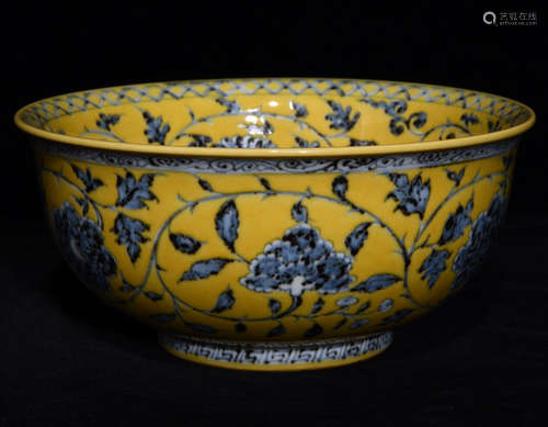 HONG WU MARK YELLOW BLUE WHITE GLAZE FLOWER BOWL