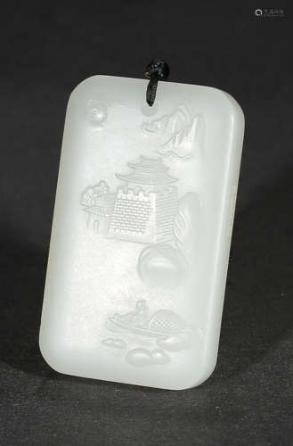 HETIAN JADE CRAVED LANDSCAPE PATTERN TABLET