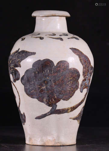 CIZHOU YAO GLAZE WHITE BASE BLACK FLOWER PATTERN VASE