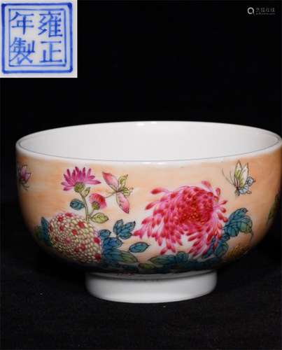 YONGZHENG MARK ENAMELED GLAZE FLOWER PATTERN CUP