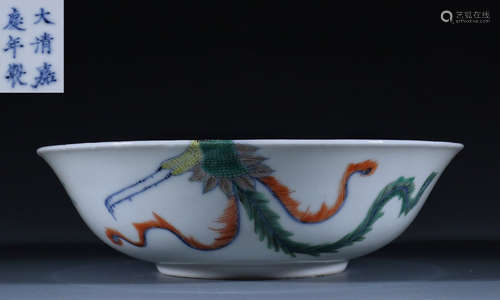 JIAQING MARK DOUCAI GLAZE PHOENIX PATTERN PLATE