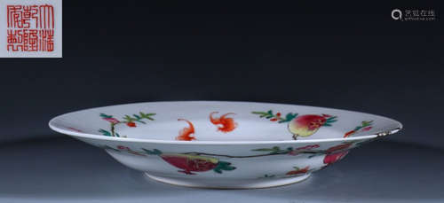 QIANLONG MARK FAMILLE ROSE GLAZE PEACH PATTERN PLATE