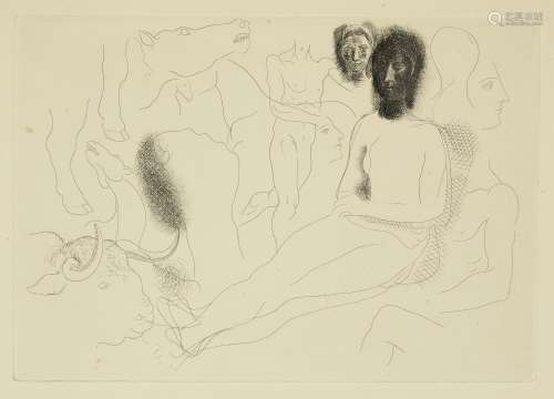 Pablo Picasso (1881-1973); Nu assis entouré d'Esquisses de B...