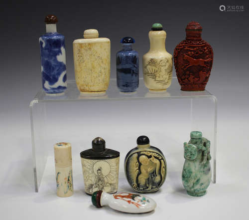 A collection of nine Chinese snuff bottles, mostly 20th cent...