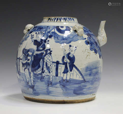 A Chinese blue and white water pot, 20th century, of stout c...