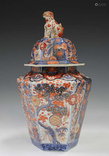 A Japanese Imari porcelain vase and cover, Meiji period, of ...