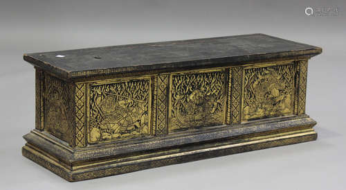 A Burmese lacquered wooden rectangular scroll box and cover,...