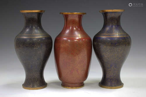 A group of three Chinese cloisonné vases, early 20th century...