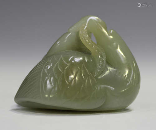 A Chinese celadon jade pendant, probably 20th century, carve...