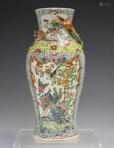 A Chinese Canton famille rose porcelain vase, mid to late 19...