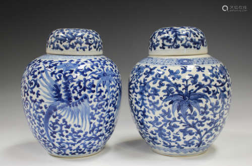 A near pair of Chinese blue and white porcelain ginger jars ...