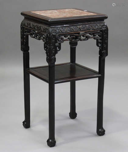 A Chinese hardwood stand, late Qing dynasty, the square top ...