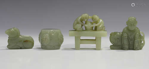 A group of Chinese celadon jade carvings, comprising a group...