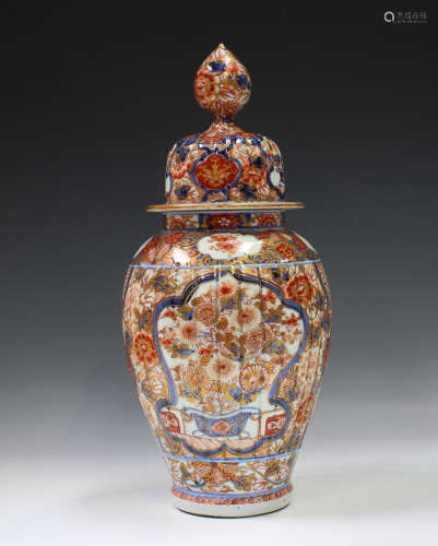 A Japanese Imari porcelain vase and cover, Meiji period, the...