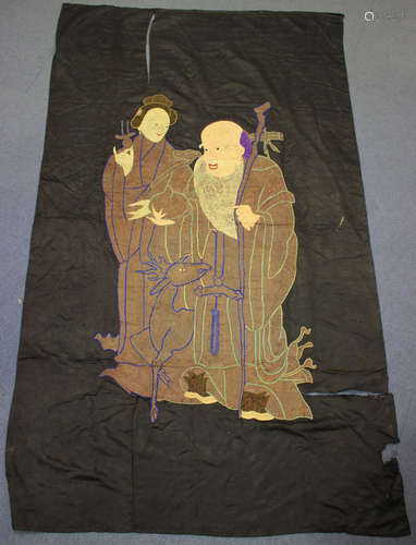 A Chinese silk embroidered wall hanging, late Qing dynasty, ...