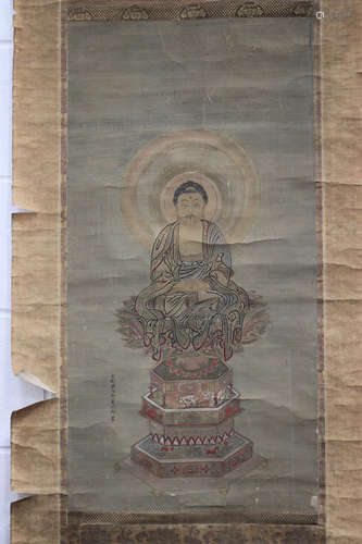 A Chinese hanging scroll painting on silk, Qing dynasty, pai...