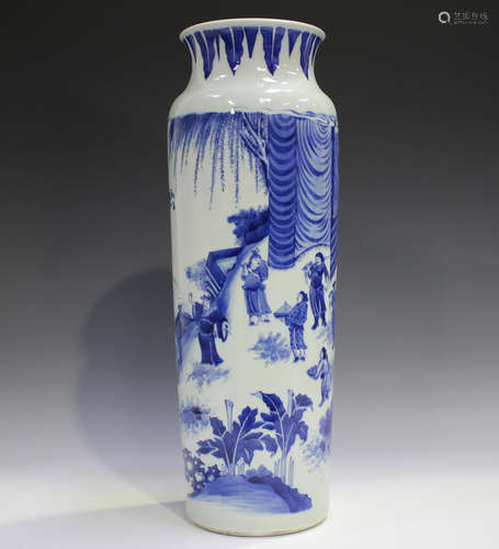 A Chinese Transitional style blue and white porcelain vase, ...