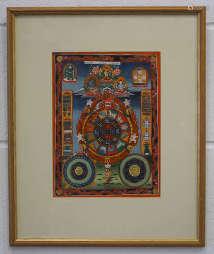 A Tibetan thangka, probably 20th century, painted in gouache...