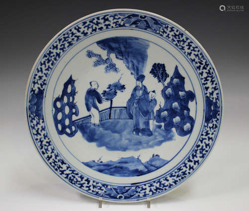 A Chinese blue and white porcelain circular dish, late 19th/...