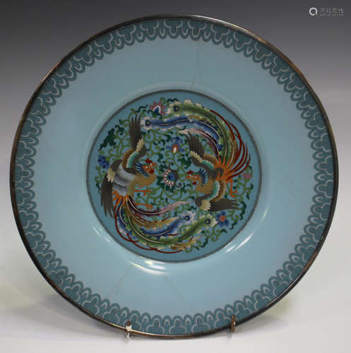 A Japanese cloisonné circular plate by Ando, Meiji/Taisho pe...