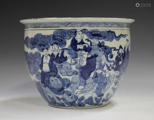 A Chinese blue and white porcelain jardinière, late 19th cen...