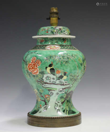 A Chinese famille verte enamelled porcelain vase and cover, ...