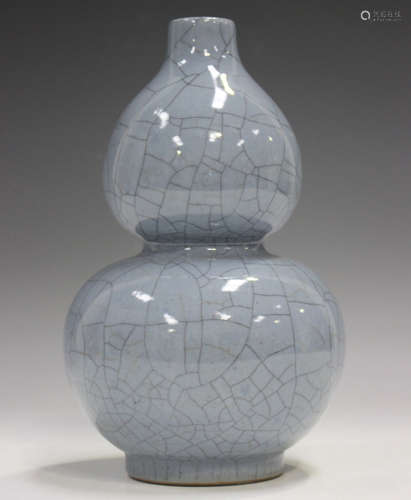 A Chinese Guan-type blue crackle glazed double gourd shaped ...