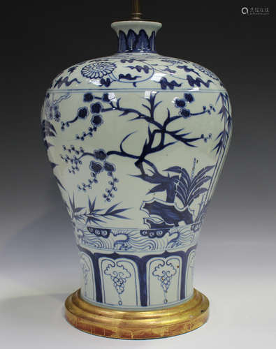 A Chinese blue and white porcelain meiping, Ming style but m...