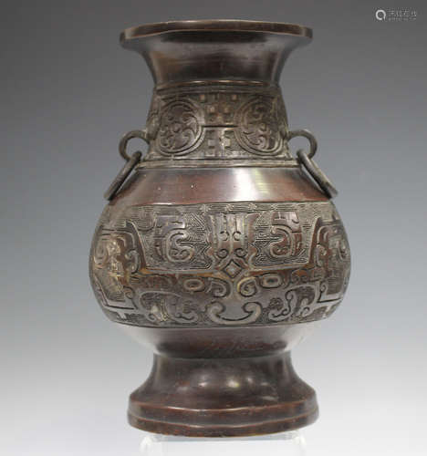 A Chinese brown patinated archaistic bronze vase, late Qing ...