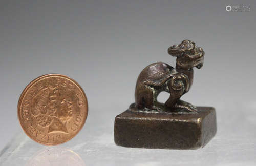 A Chinese brown patinated bronze seal, late Qing dynasty, mo...