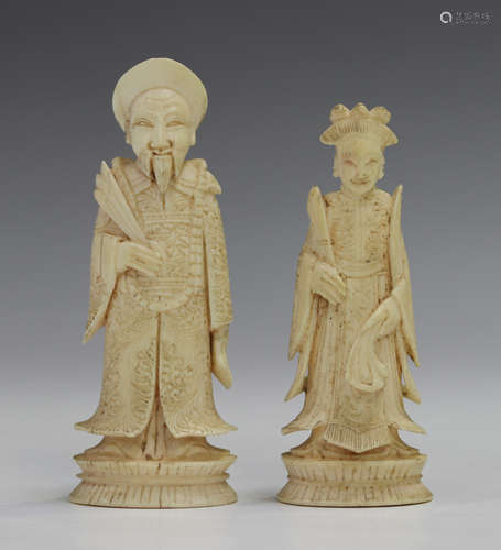 Two Chinese Canton export ivory chess pieces, late 19th cent...