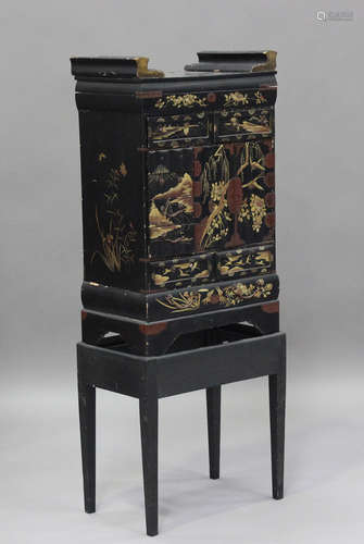 A Japanese lacquered cabinet, Meiji period, with engraved co...