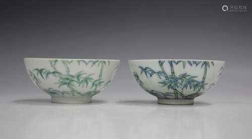 A near pair of Chinese doucai porcelain bowls, mark of Yongz...