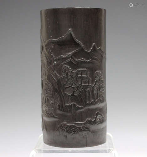 A Chinese carved bamboo brushpot, probably 20th century, dec...