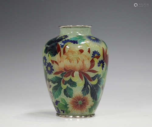 A Japanese plique-à-jour enamel vase, probably by Ando, the ...