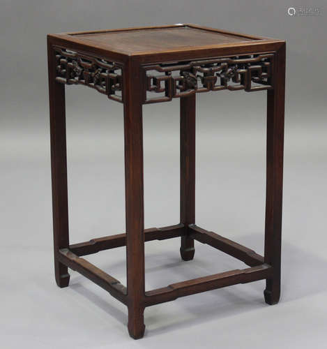 A Chinese Hongmu occasional table, late Qing dynasty, the sq...