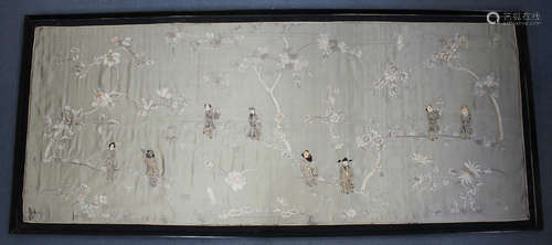 A Chinese silk embroidered panel, early 20th century, worked...