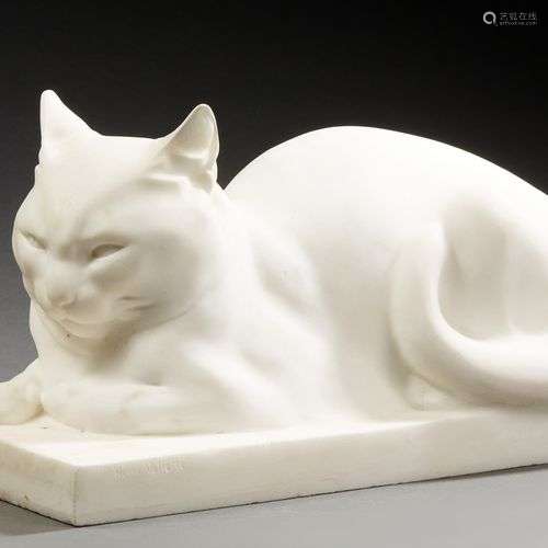 CHAT Statue en marbre blanc de Carrare représentan…