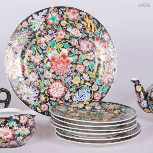 A porcelain tableware set with millefleur decor, China, mid-...