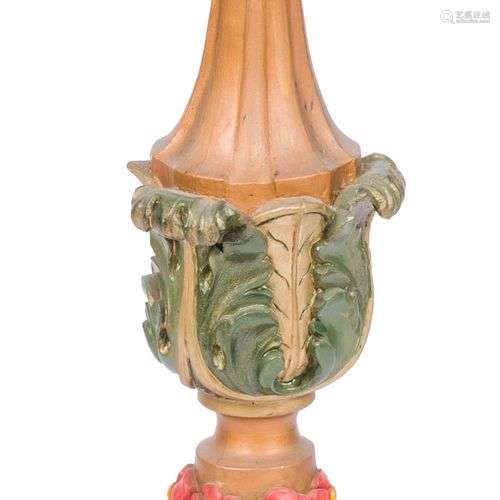 A carved wooden pricket candle holder, France, 20th century.