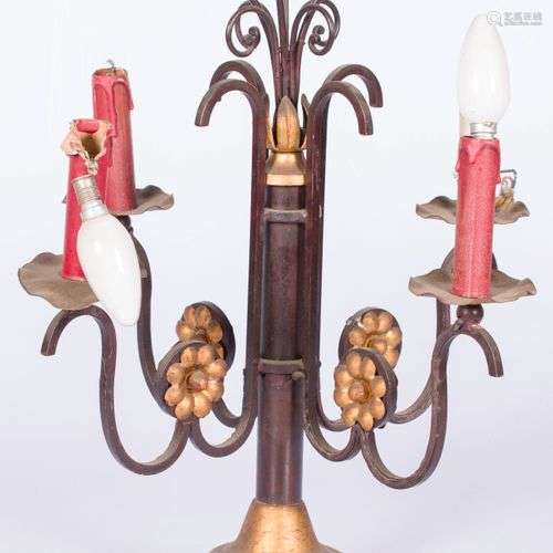 A wrought iron (4) light table lamp, 20th century.