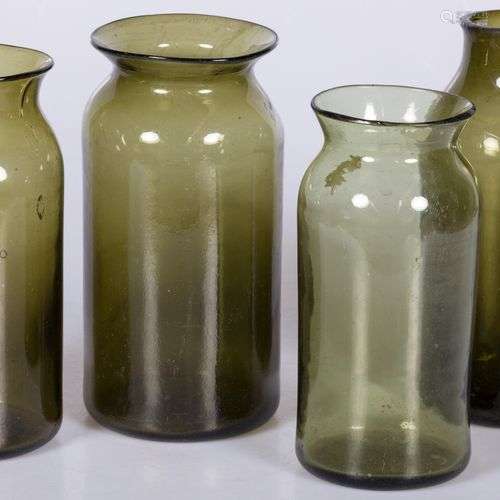 A lot of (4) matching vintage green glass pots, ca. 1920.